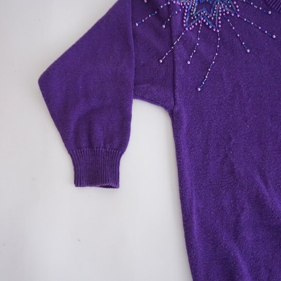Vintage Alibi Beaded Sweater Purple 80s Whimsigoth Statement Glam S - Picture 7 of 10